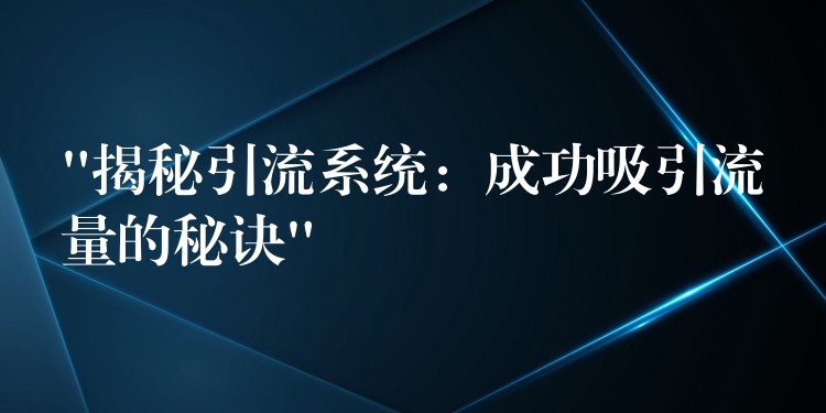 “揭秘引流系统：成功吸引流量的秘诀”